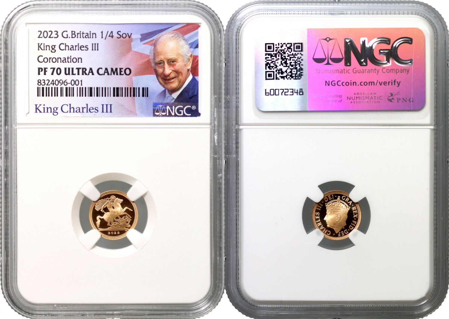 Charles III 2023 PF70 UCAM gold Quarter-Sovereign, Coronation