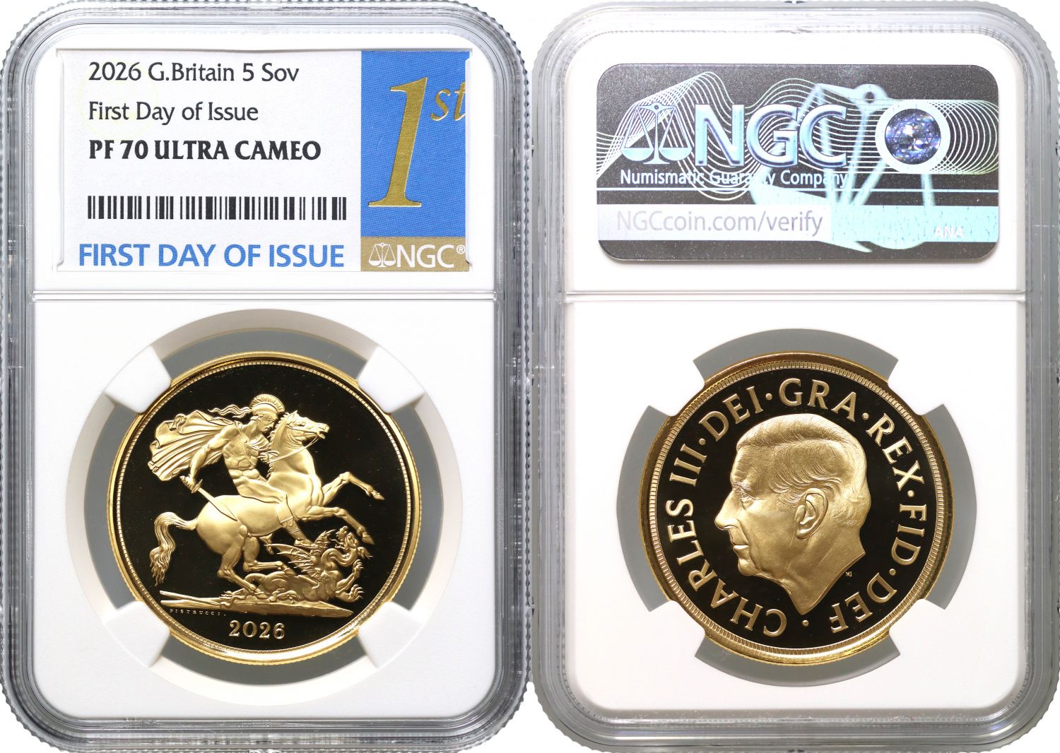 * Charles III 2026 gold proof Five-Pounds PF70 UC FDI