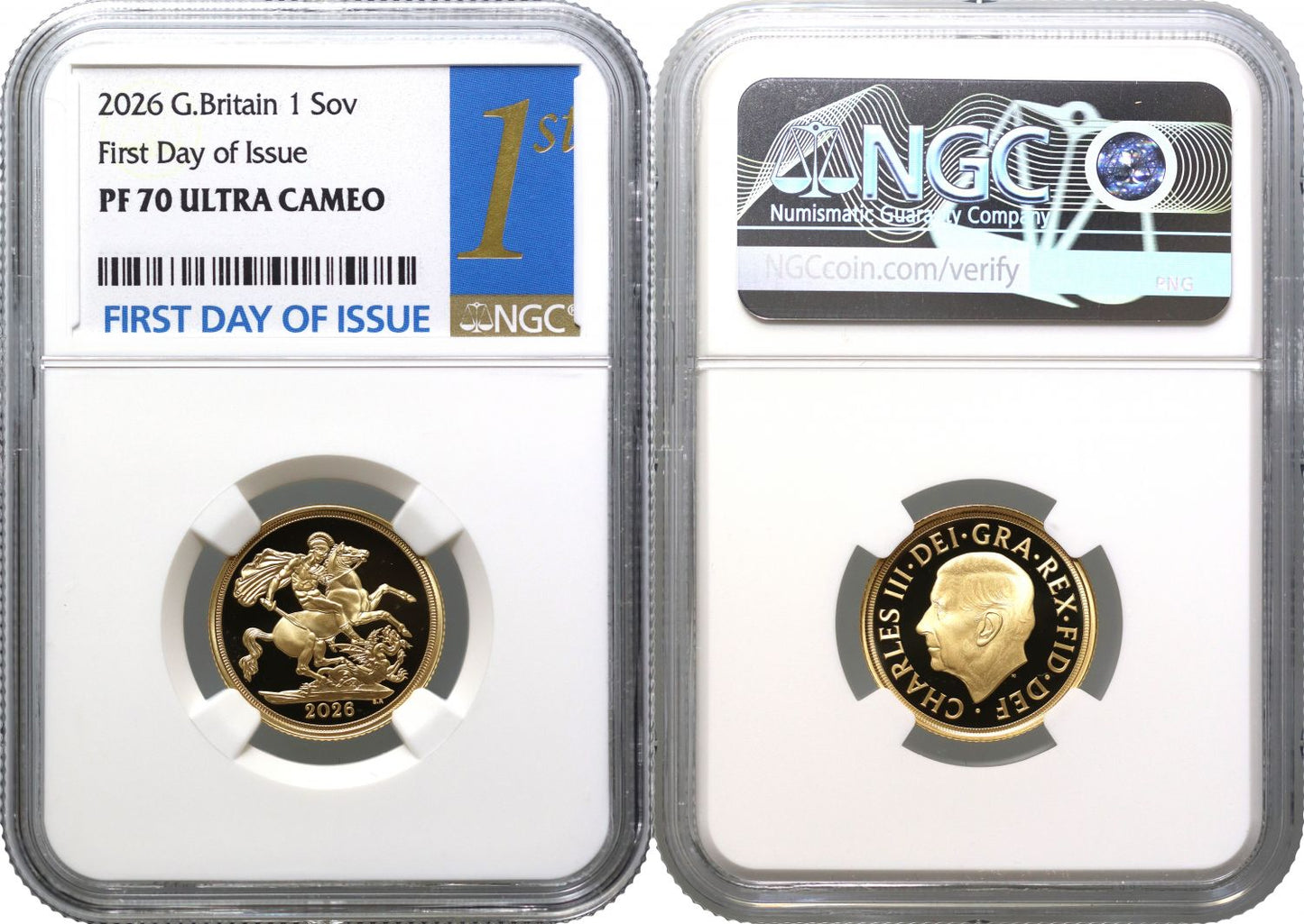 Charles III 2026 gold Sovereign PF70 UC FDI