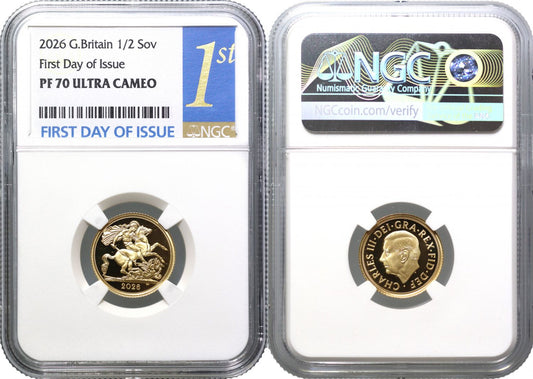 * Charles III 2026 gold proof Half-Sovereigns PF70 UC FDI