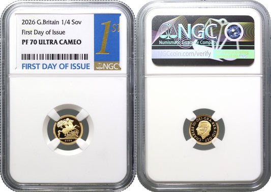* Charles III 2026 gold proof Quarter-Sovereigns PF70 UC FDI