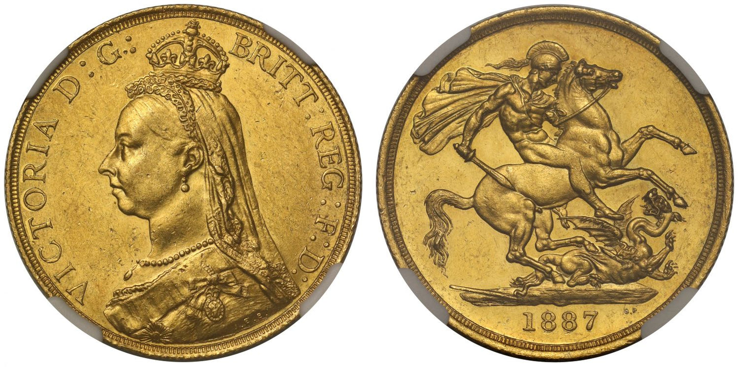 Victoria 1887 Two-Pounds, MS60, rarest currency issue with proof obverse die