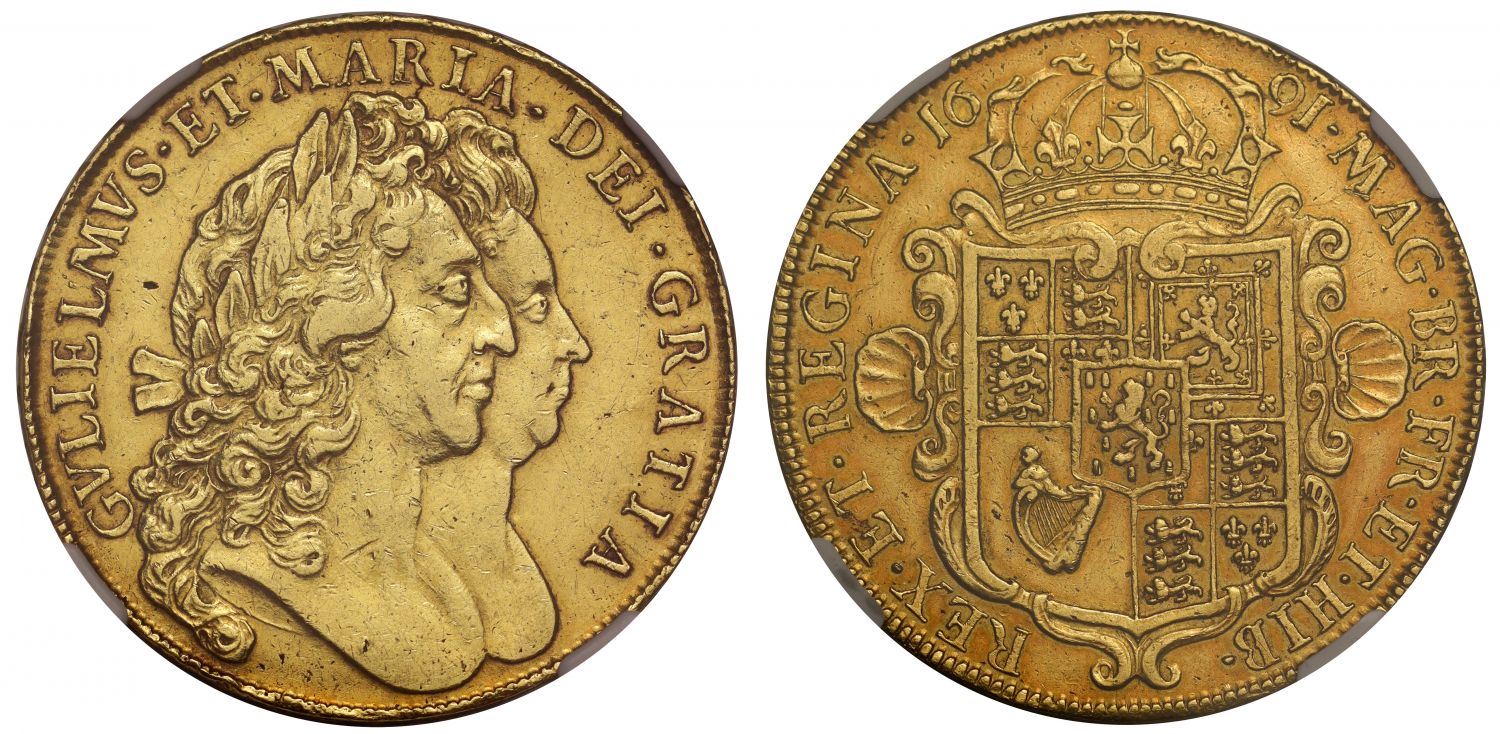 William and Mary 1691 Five-Guineas, NGC XF45