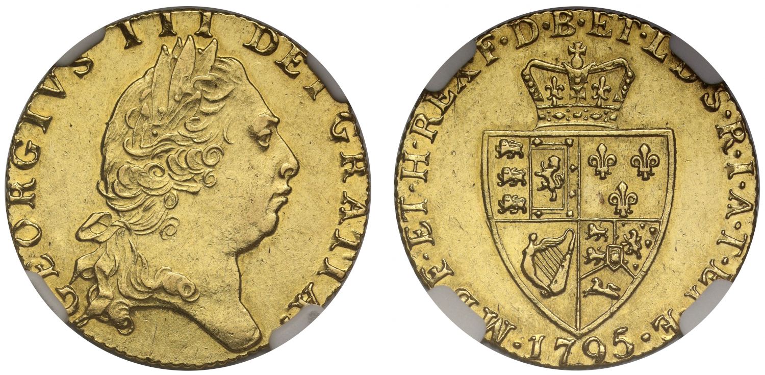 George III 1795 Guinea, fifth head, spade reverse, NGC MS60