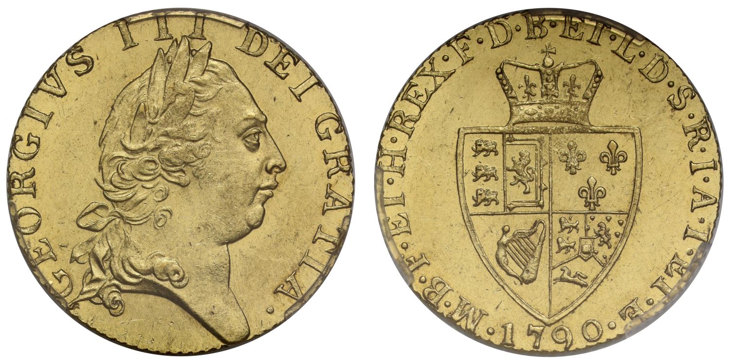 George III 1790 Guinea, fifth head, spade type reverse, PCGS MS62