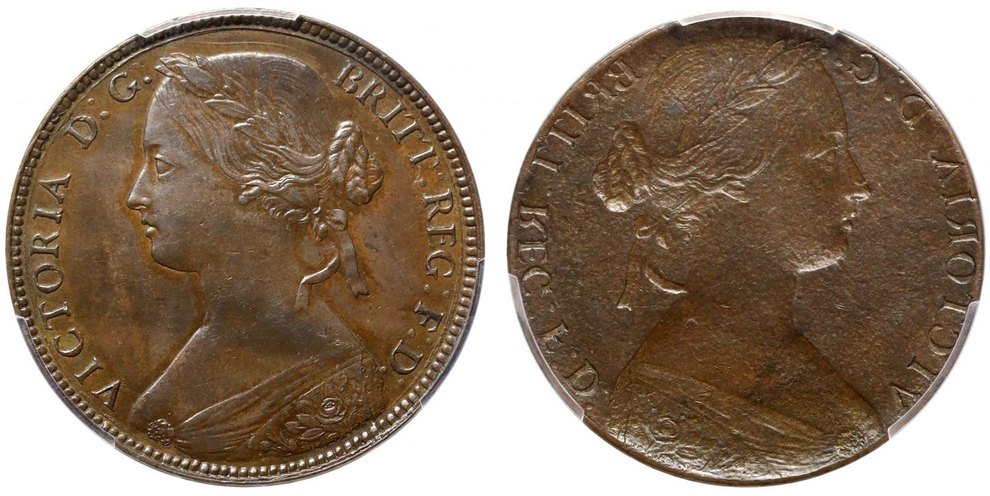 Victoria [c.1860-62] bronze Penny obverse brockage, Freeman die 2, PCGS AU58