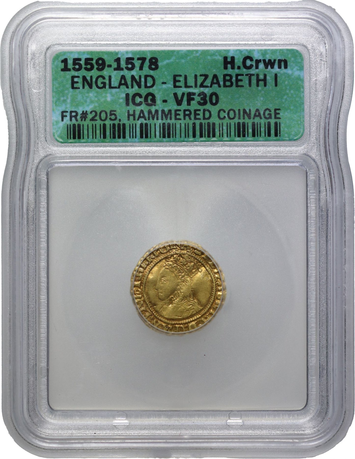 Elizabeth I gold Halfcrown, initial mark rose, 3-4th issue, ICG graded VF30