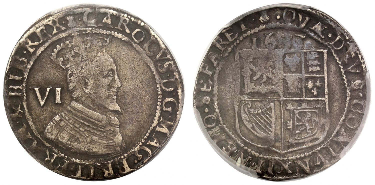 Scotland, Charles I,1633 Six Shillings, James VI portrait, PCGS VF35 *TOP POP*