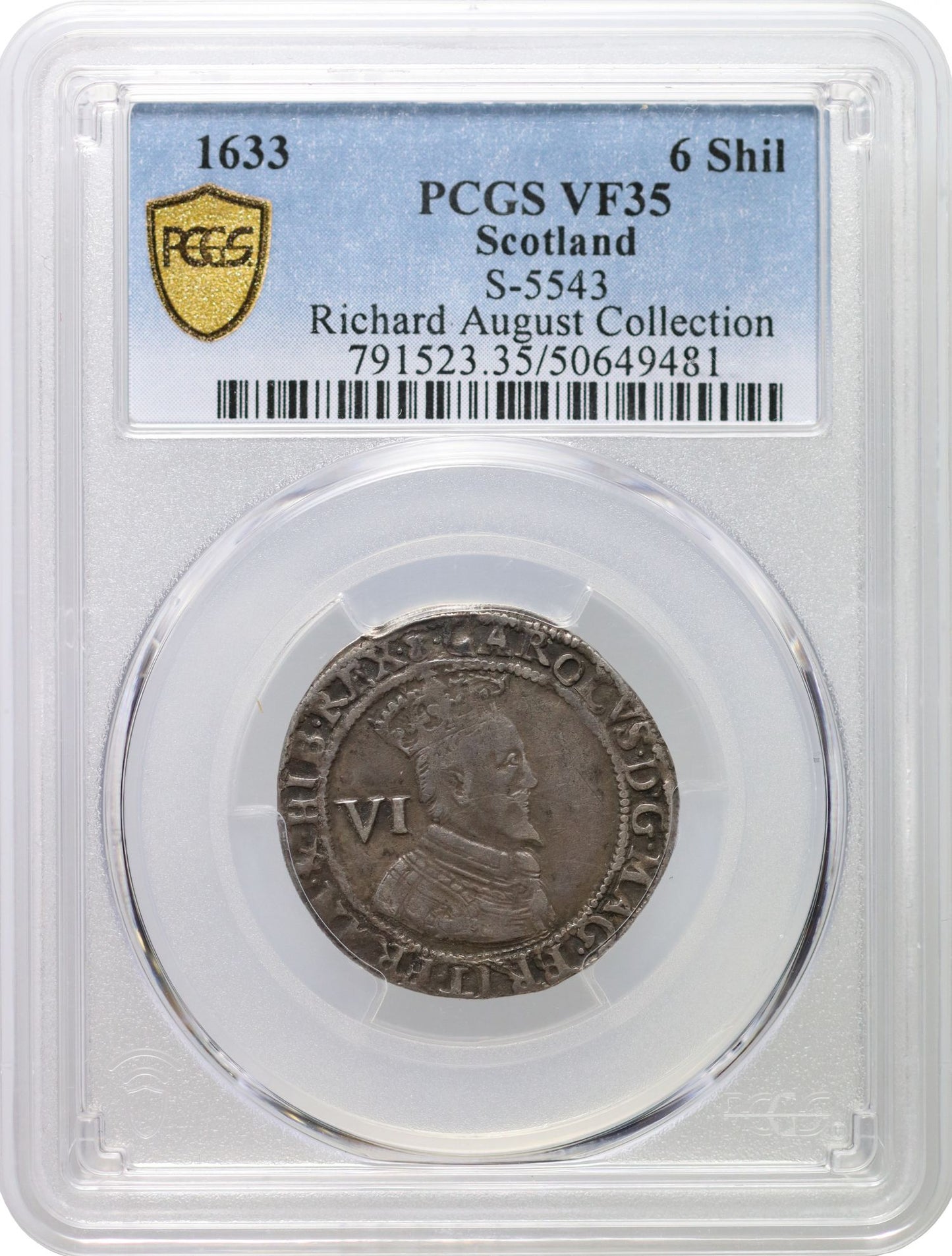 Scotland, Charles I,1633 Six Shillings, James VI portrait, PCGS VF35 *TOP POP*