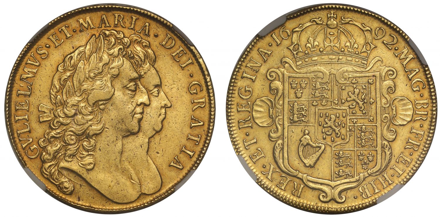 William and Mary 1692 Five-Guineas, NGC XF45