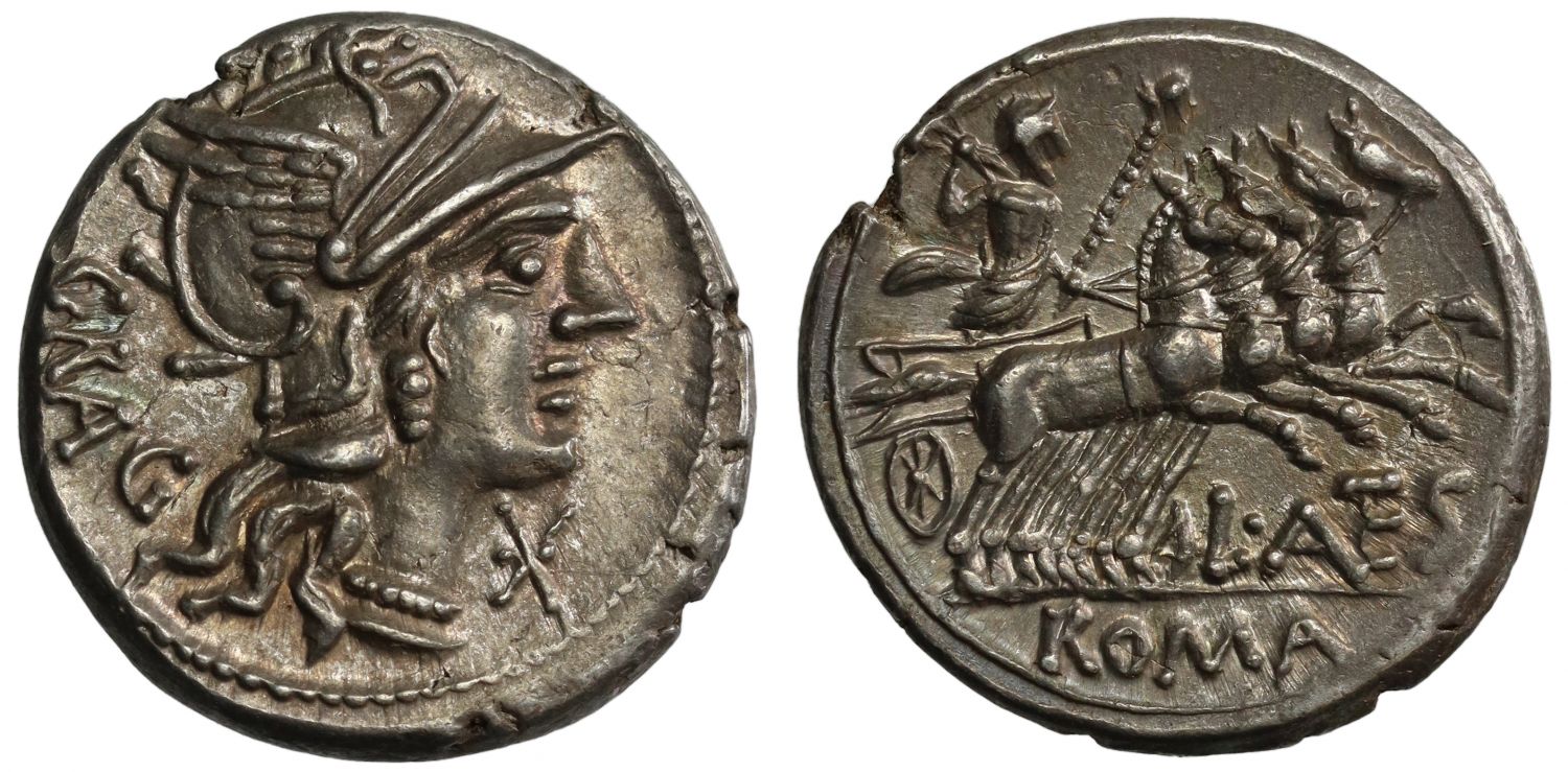 L. ANTES GRAGV, silver Denarius, Rome, 136 BC.