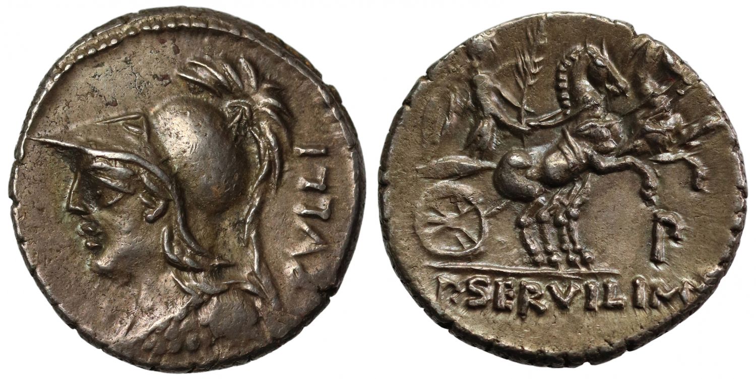 P. SERVILI M.F. RVLLI, Silver Denarius, Rome, 100 BC.