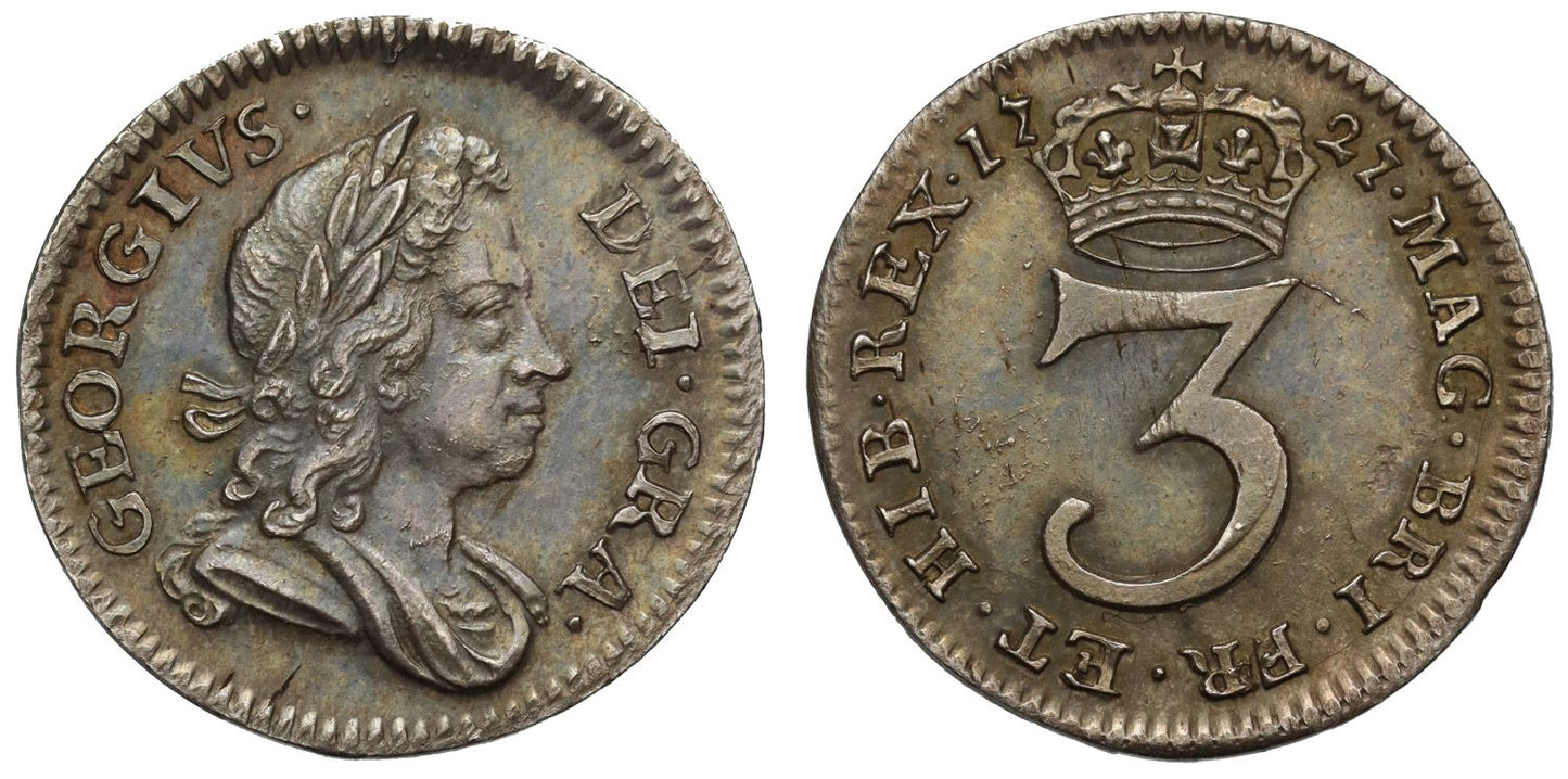 George I 1727 silver Threepence, final year of the reign