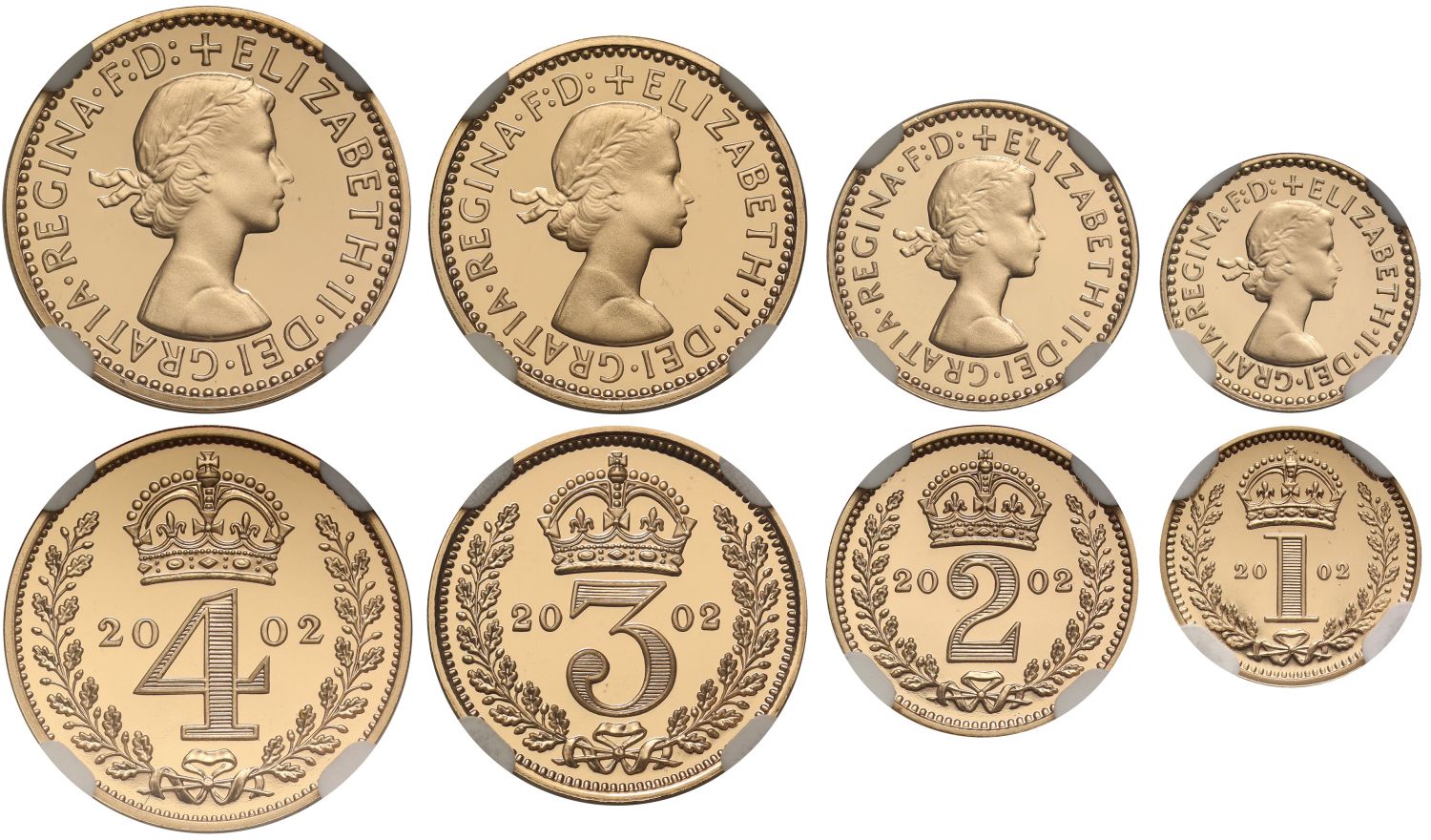 Elizabeth II 2002 gold proof Maundy set for Golden Jubilee PF69-PF70
