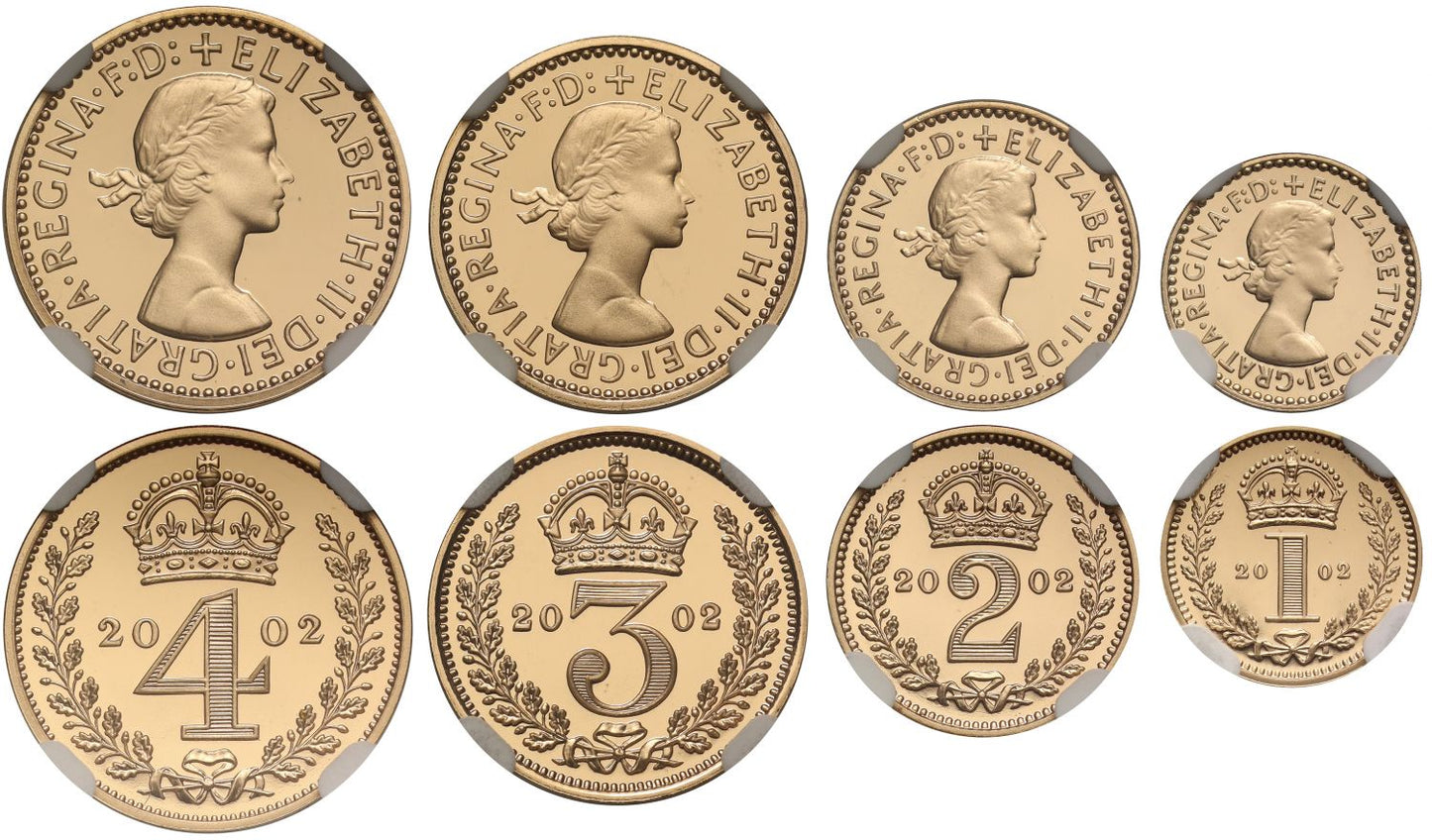 Elizabeth II 2002 gold proof Maundy set for Golden Jubilee PF69-PF70