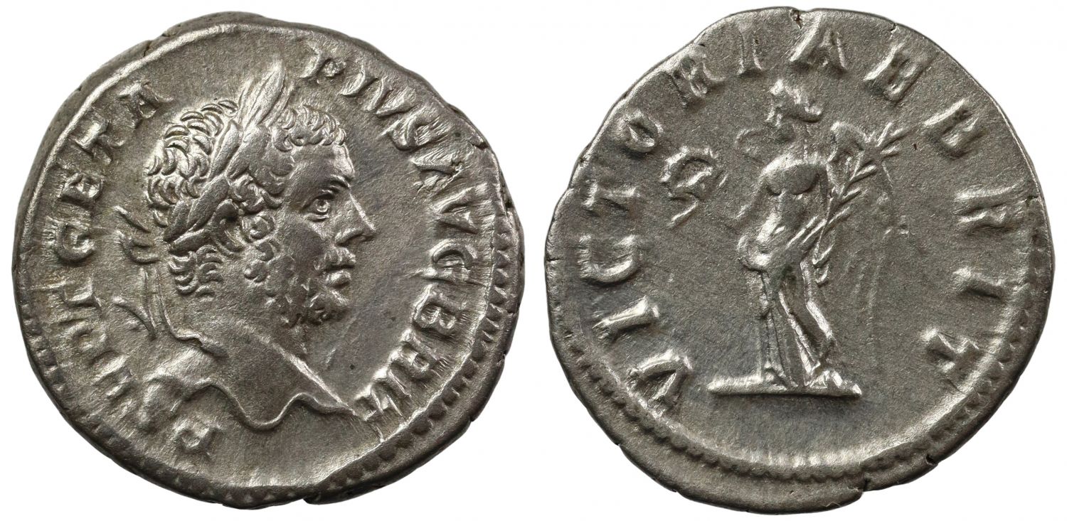 Romano-British Interest, Geta, as Augustus, Silver Denarius, Victory in Britain