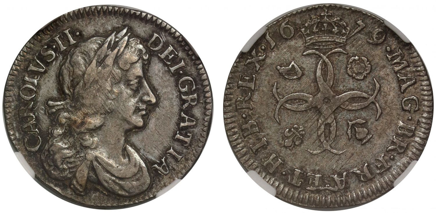Charles II 1679 silver Fourpence or Groat XF40
