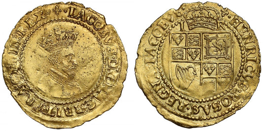James I gold Crown for 5 shillings, 2nd coinage, 1st bust, mm lis