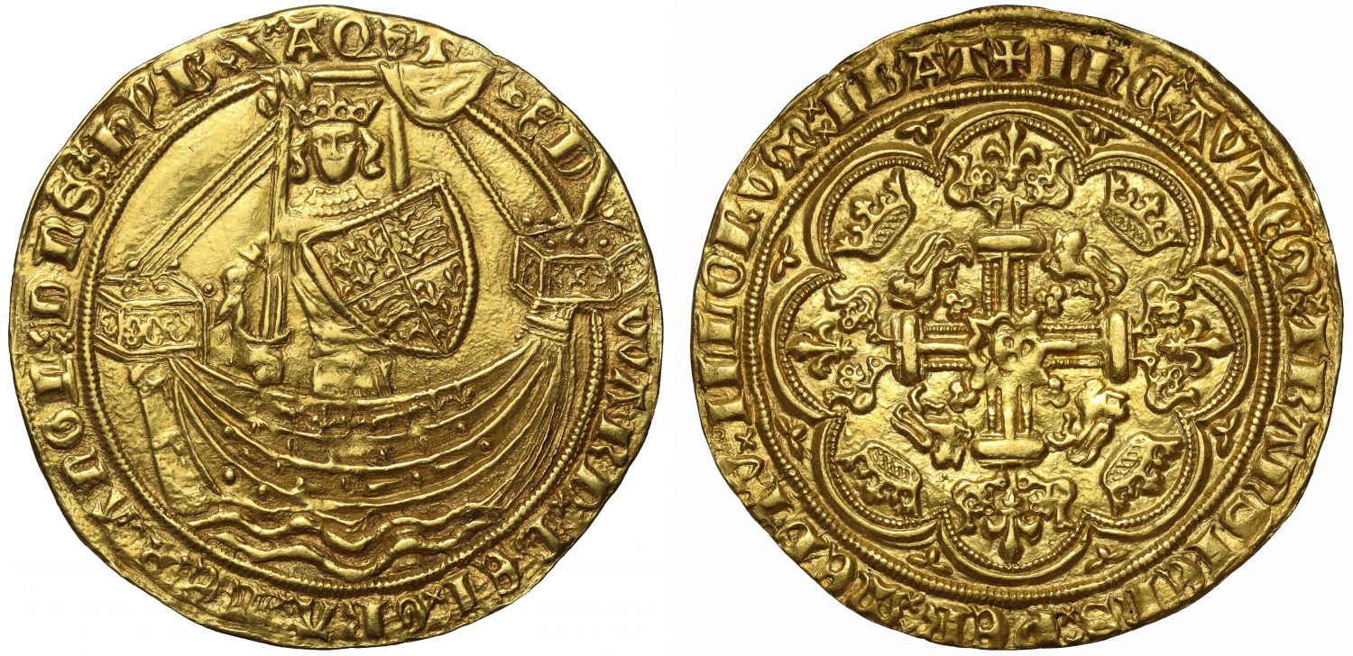 Edward III Noble, Treaty period, annulet before E, last A barred in legend both sides