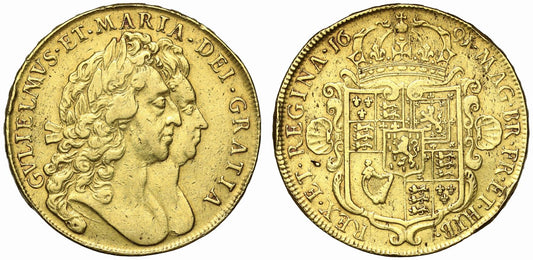 William and Mary 1691 Five-Guineas, TERTIO edge