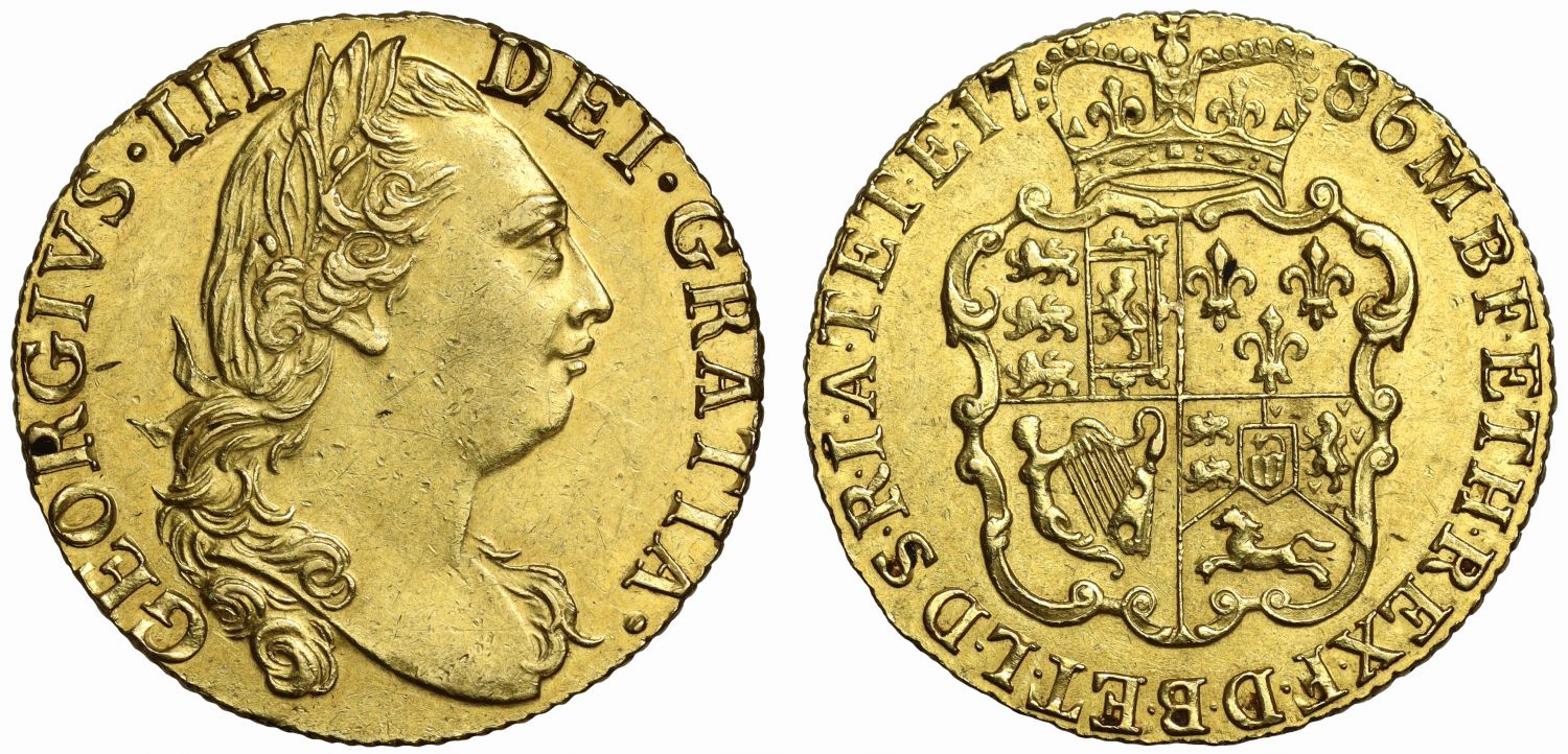 George III 1786 Guinea, fourth head, rose type shield reverse