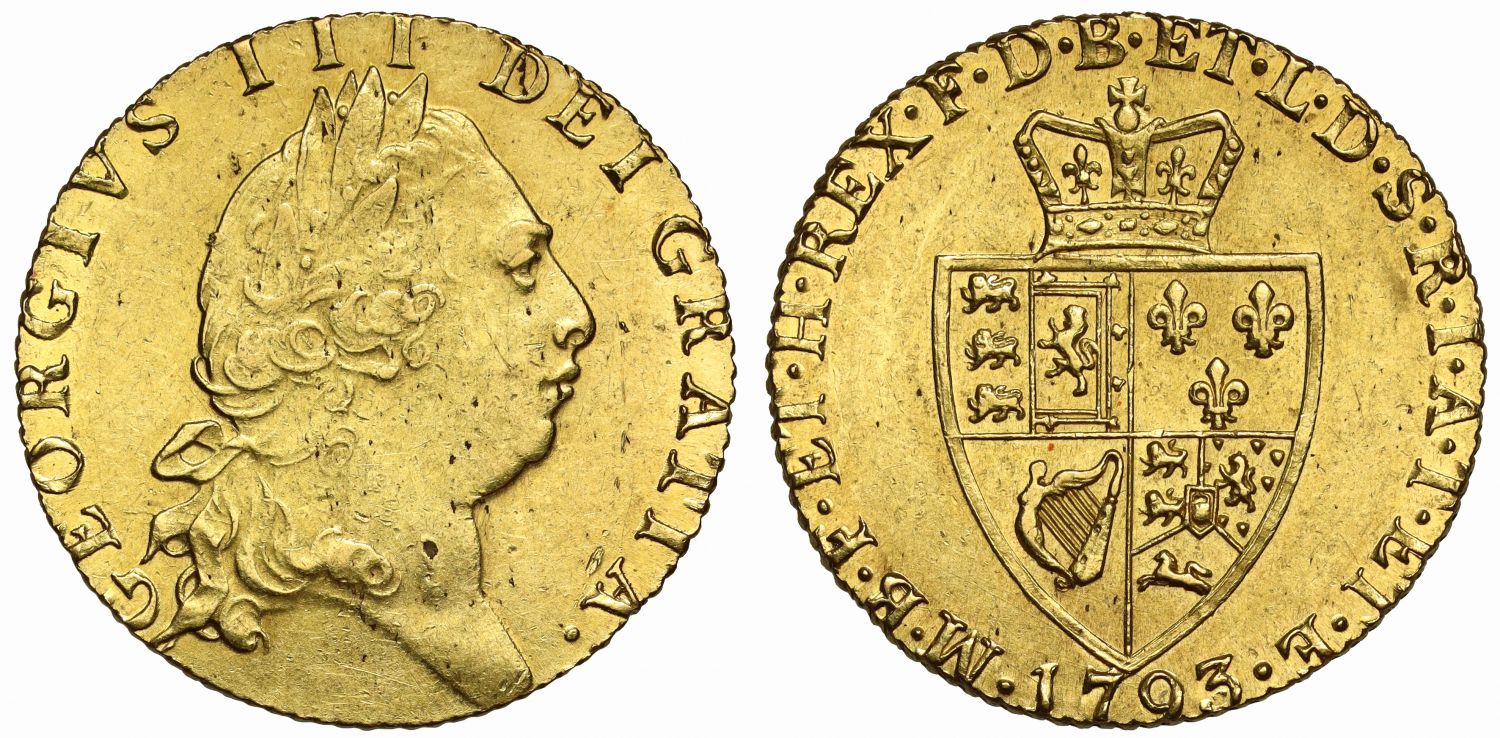 George III 1793 Guinea, fifth head, spade type reverse