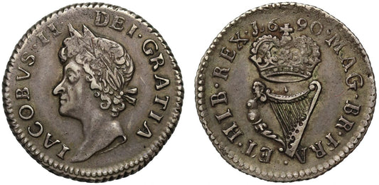 Ireland, James II Emergency "Pewter Money" 1690 silver Halfpenny type I