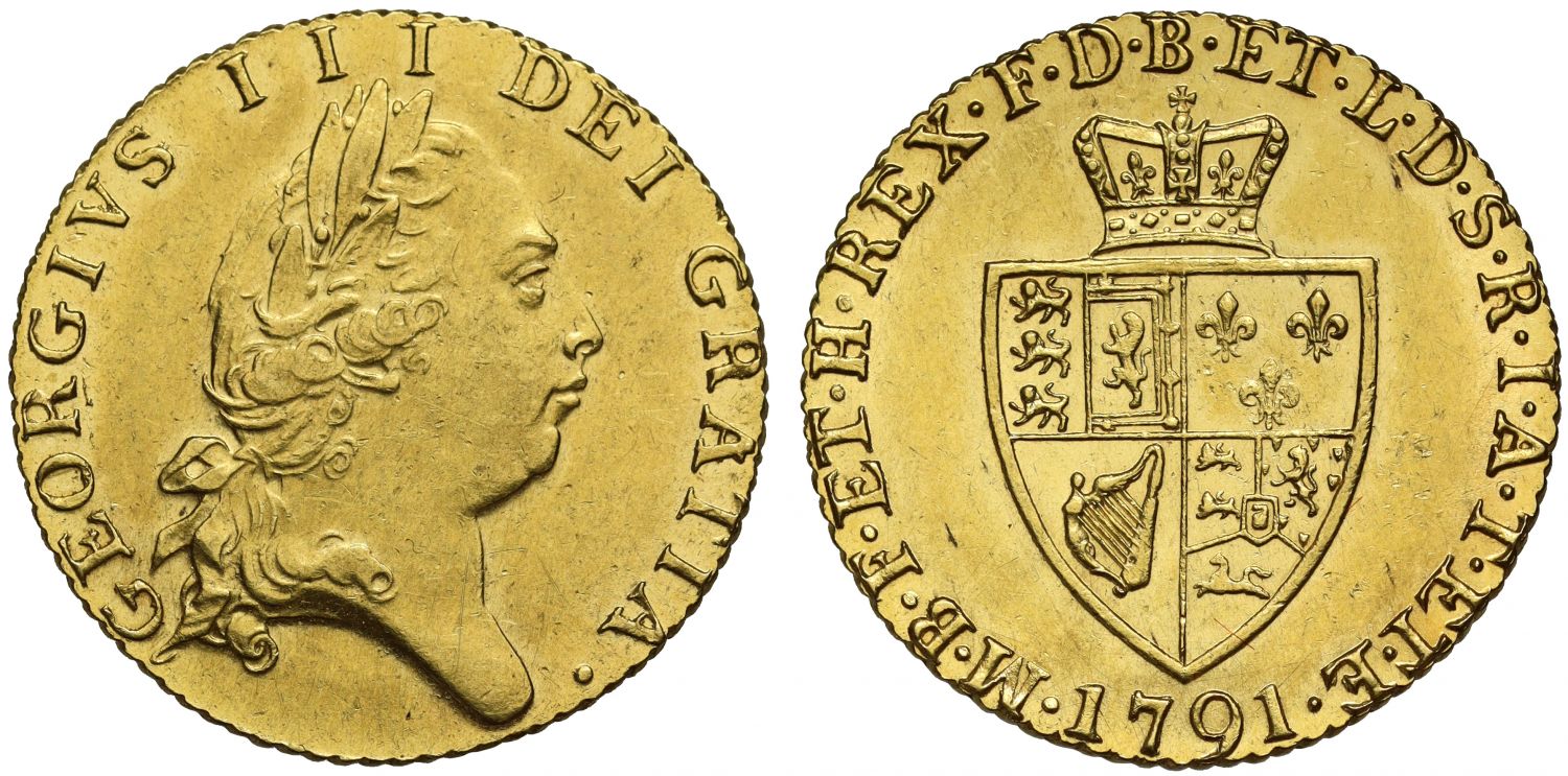 George III 1791 Half-Guinea, 5th head, spade type reverse