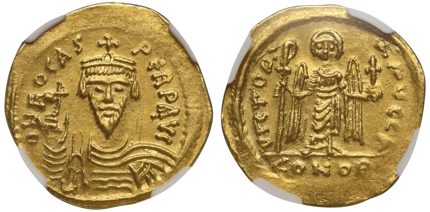 Phocas, Gold Solidus Constantinople, AU 4/5 2/5.