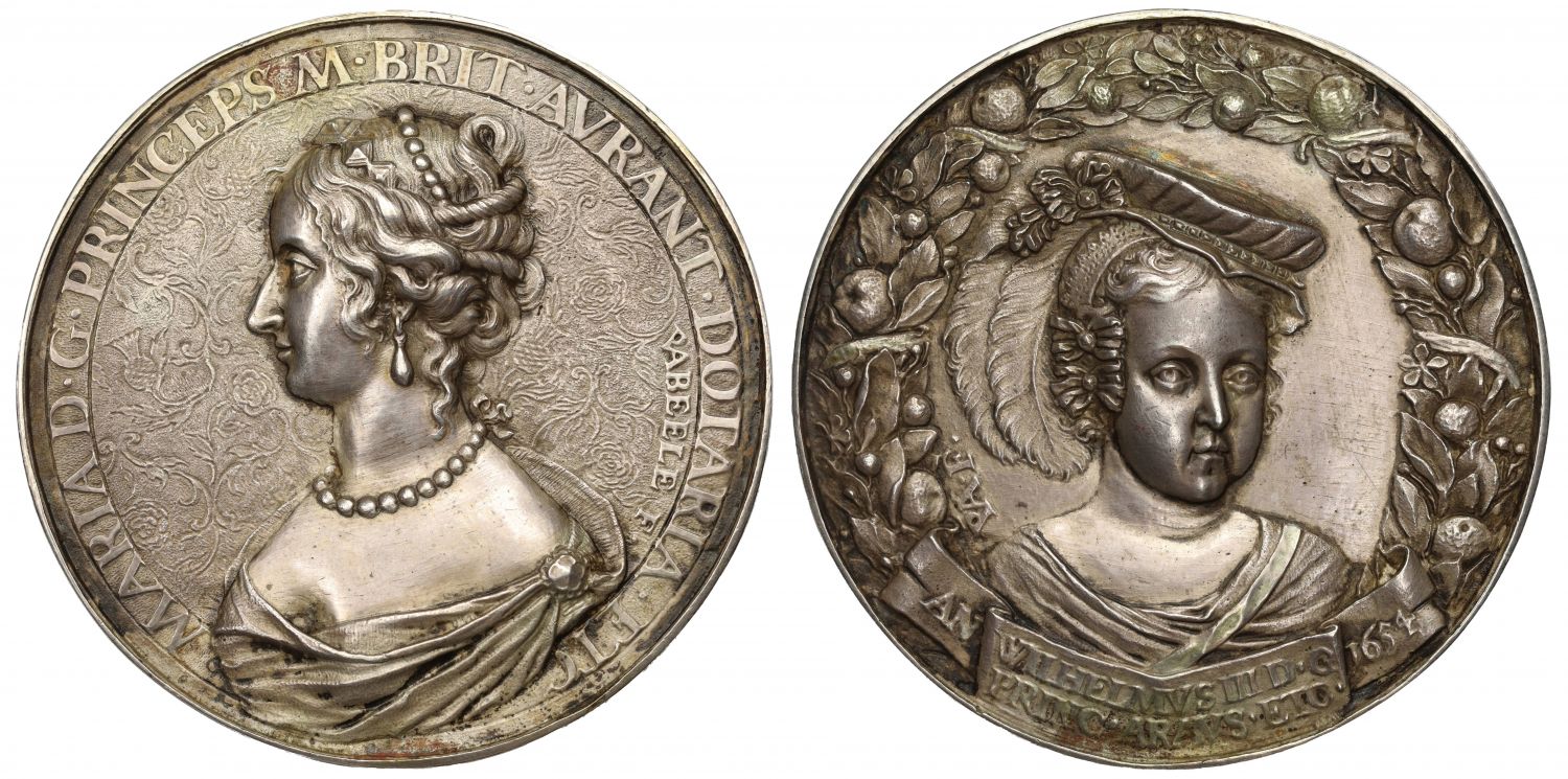 Princess Mary, and her son Prince William of Orange, silver medal, 1654.