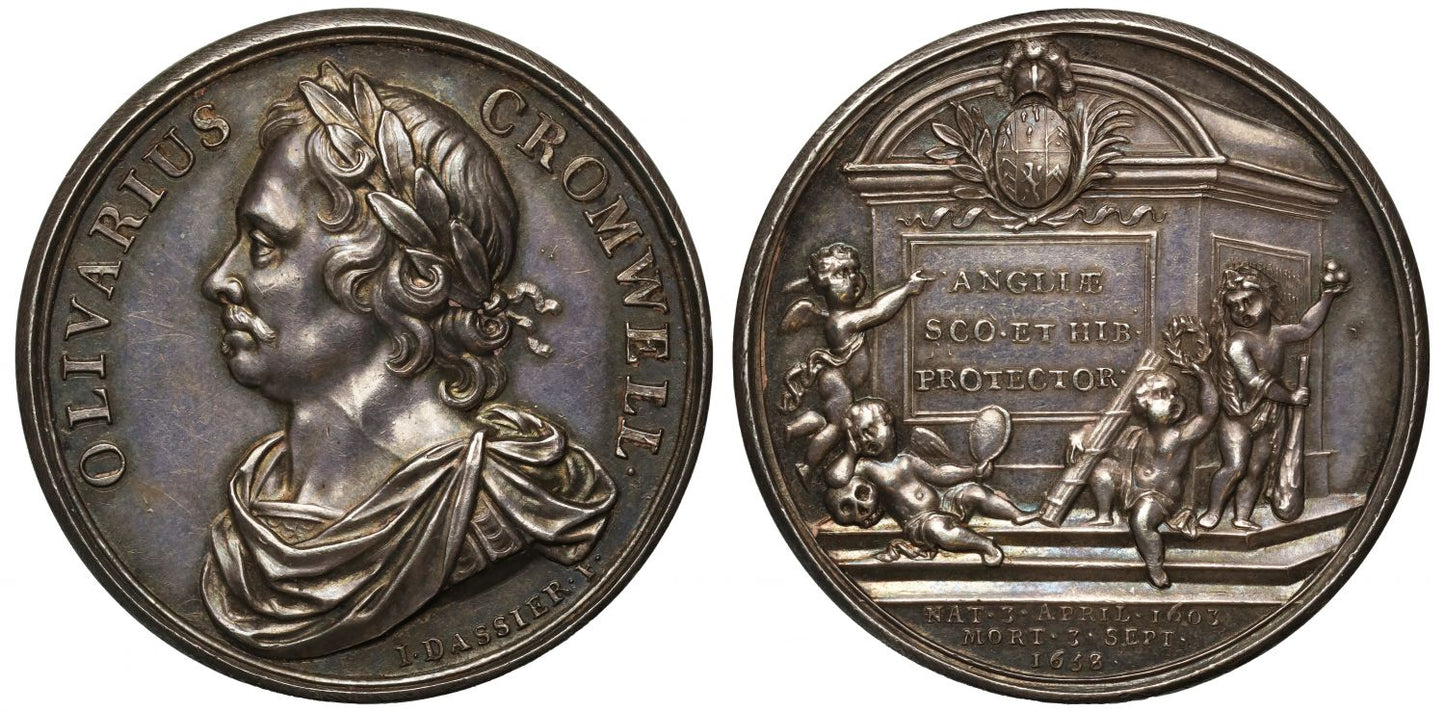 Oliver Cromwell, Memorial 1658, silver medal by Jean Dassier.