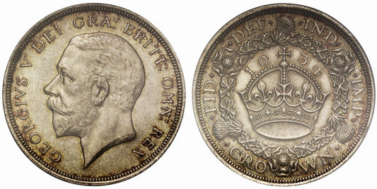 George V 1934 'Wreath' Crown, key date only 932 struck, PCGS MS64