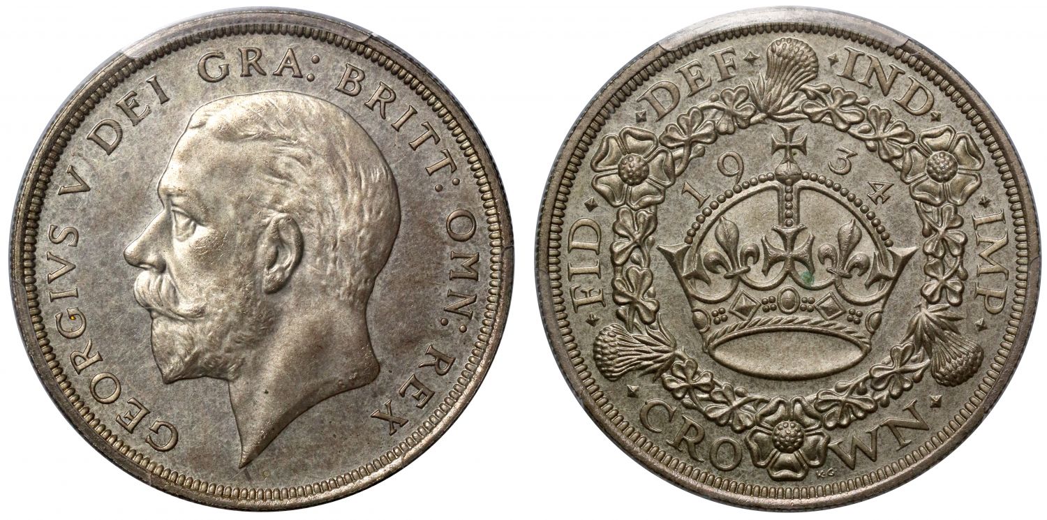 George V 1934 'Wreath' Crown, Rarest Date only 932 struck, PCGS MS64