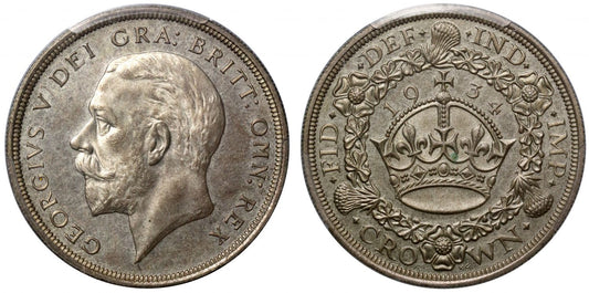 George V 1934 'Wreath' Crown, Rarest Date only 932 struck, PCGS MS64