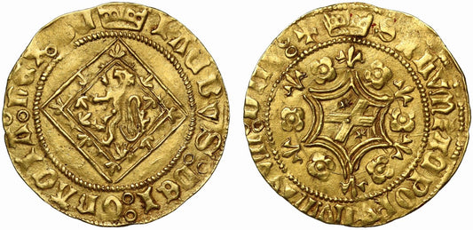 Scotland, James II gold Demy, type IVa, error legend and reverse orientation AU58