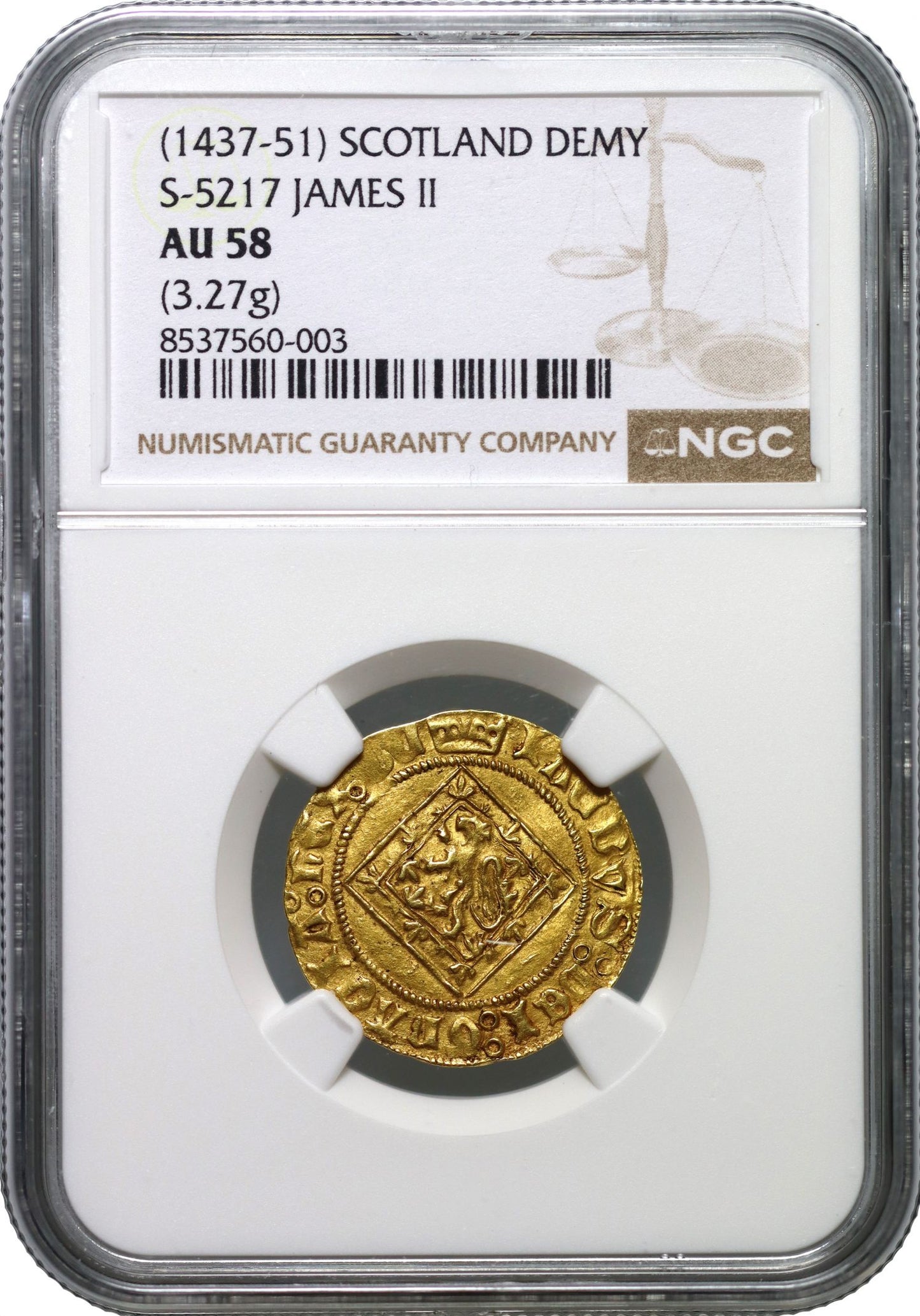 Scotland, James II gold Demy, type IVa, error legend and reverse orientation AU58