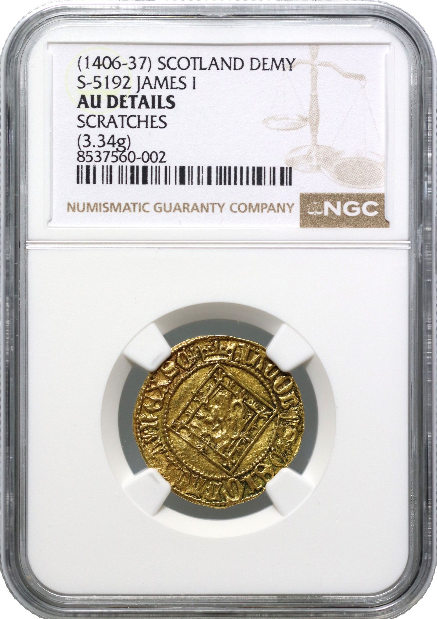 Scotland, James I Demy, type III, extra A at end of rev. legend