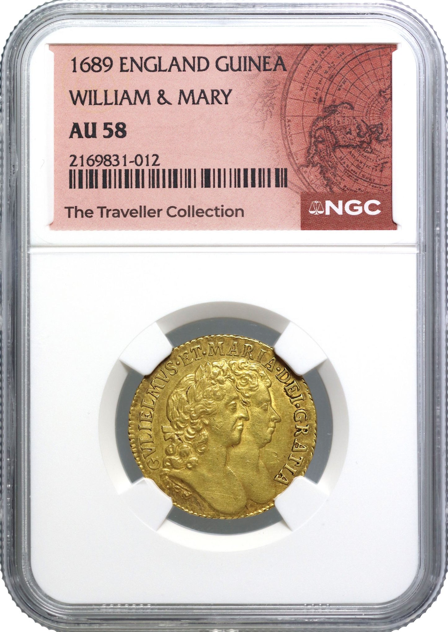William and Mary 1689 Guinea, later harp variety, AU58