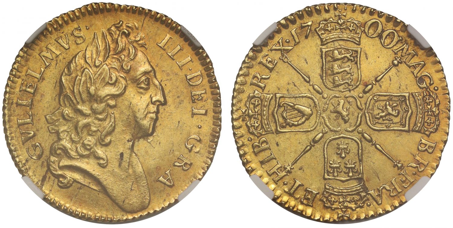William III 1700 Half-Guinea, finest graded NGC MS64