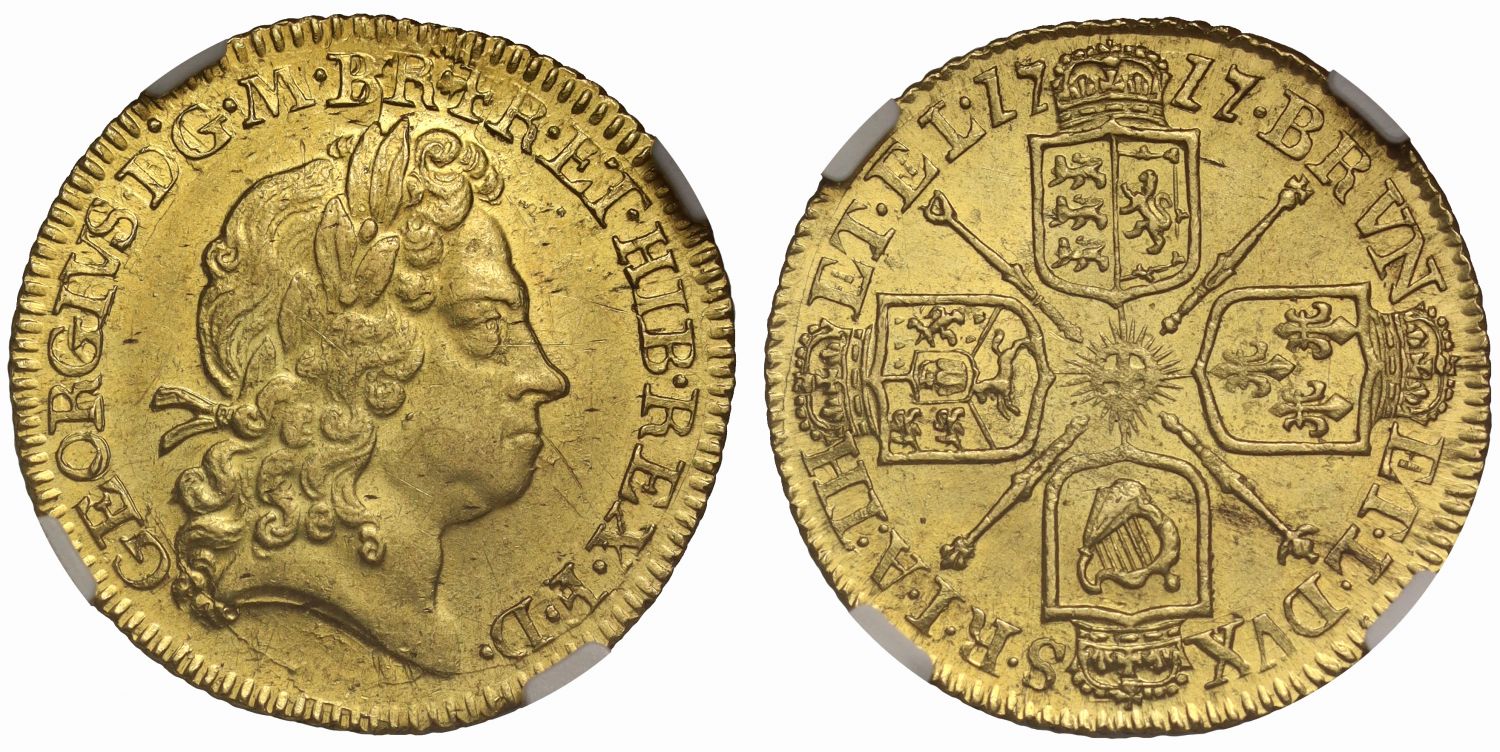 George I 1717 Half-Guinea first bust, rare date, MS62 ex Traveller Collection