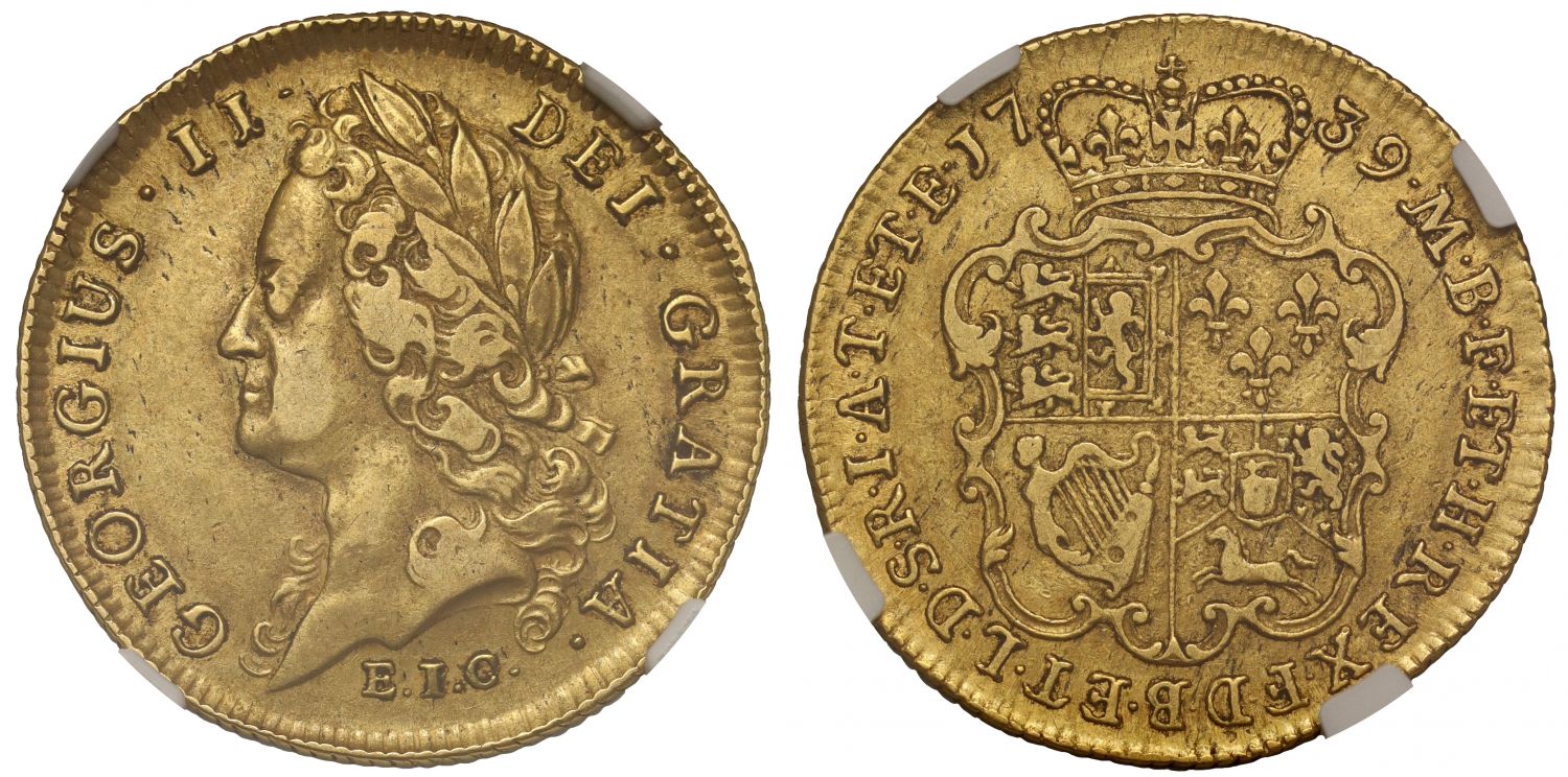 George II 1739 Guinea, East India Company issue, XF45, ex Traveller