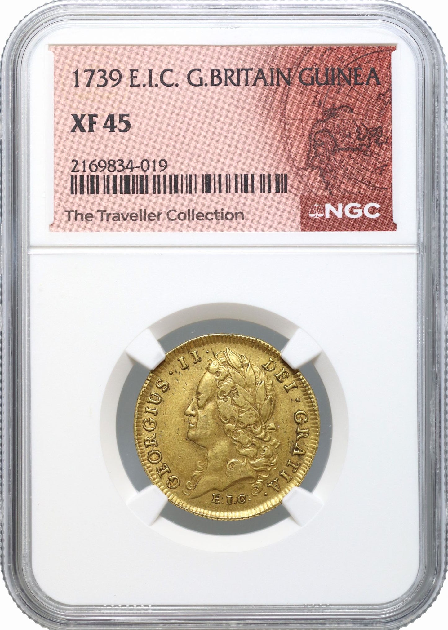 George II 1739 Guinea, East India Company issue, XF45, ex Traveller