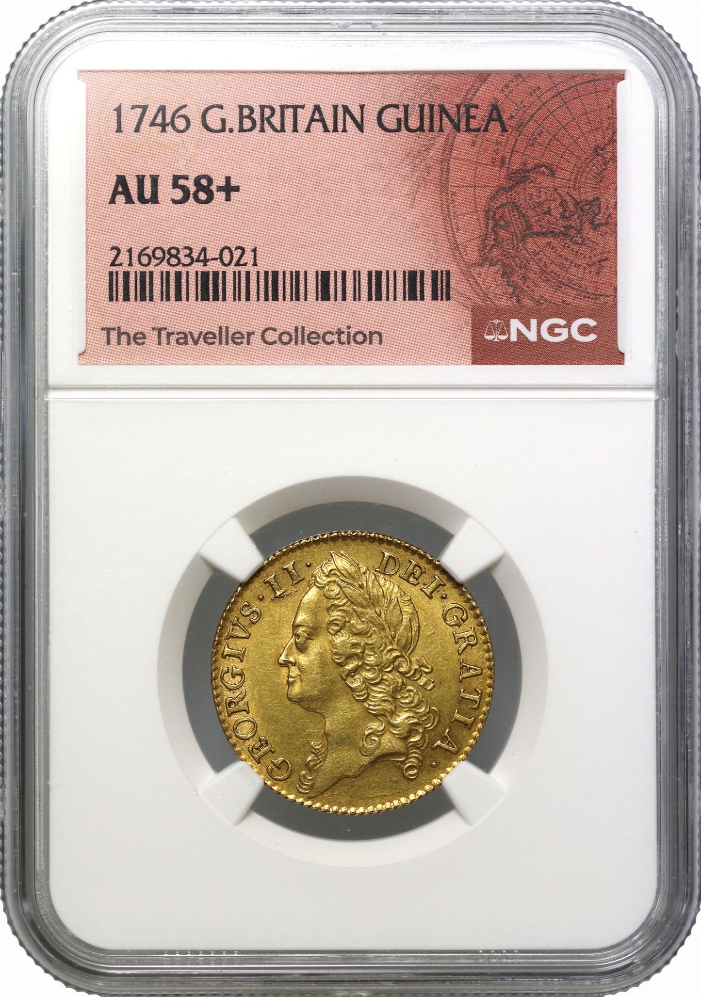 George II 1746 Guinea intermediate bust AU58+ rare date