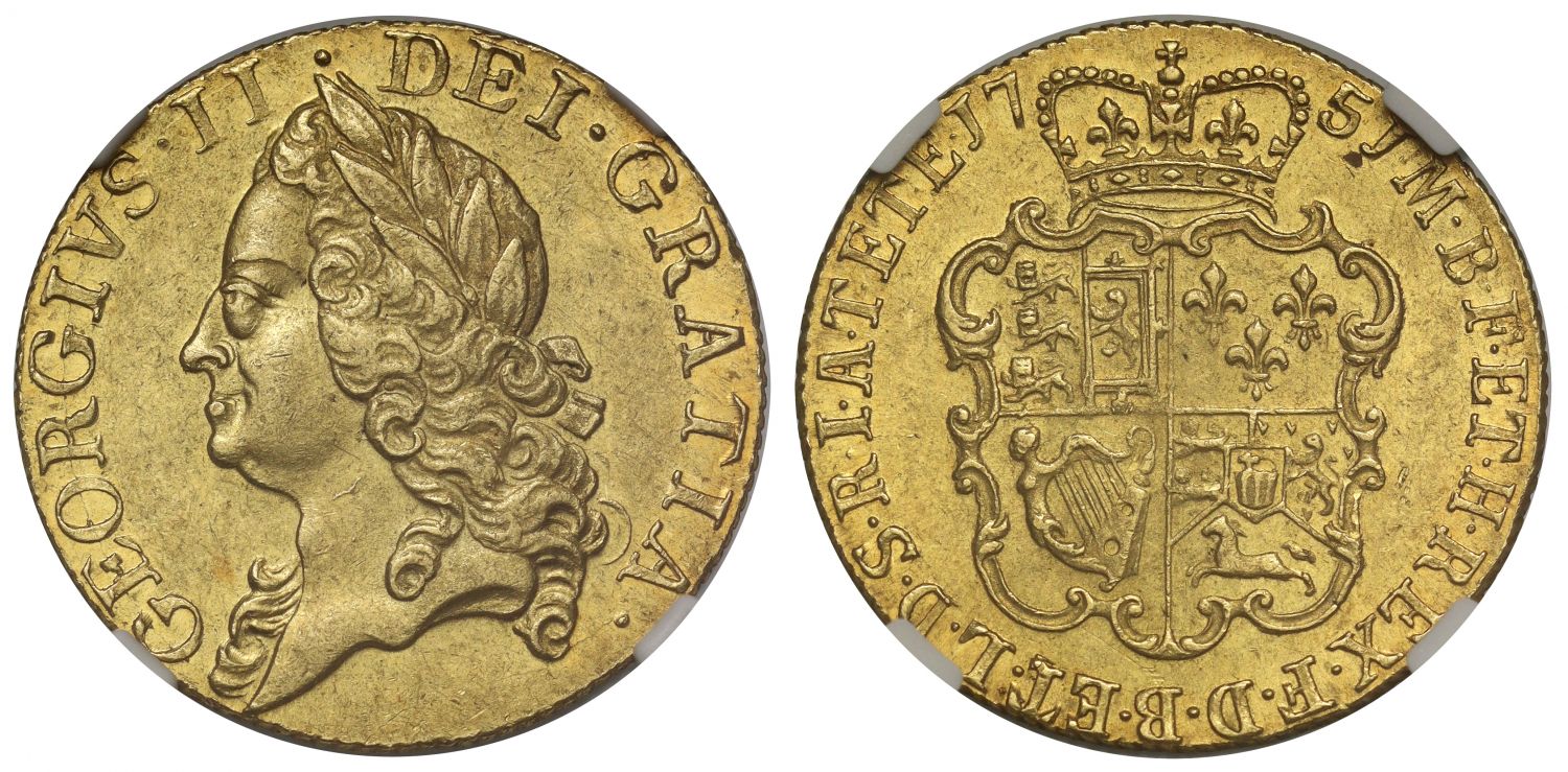 George II 1751 Guinea old bust MS62, by far the finest graded Very Rare