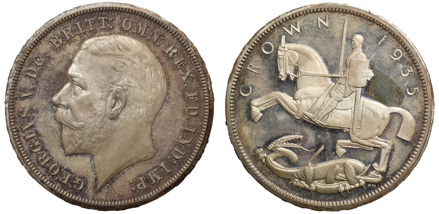 George V 1935 proof Crown, 90 years as same family owner, PF65 CAMEO