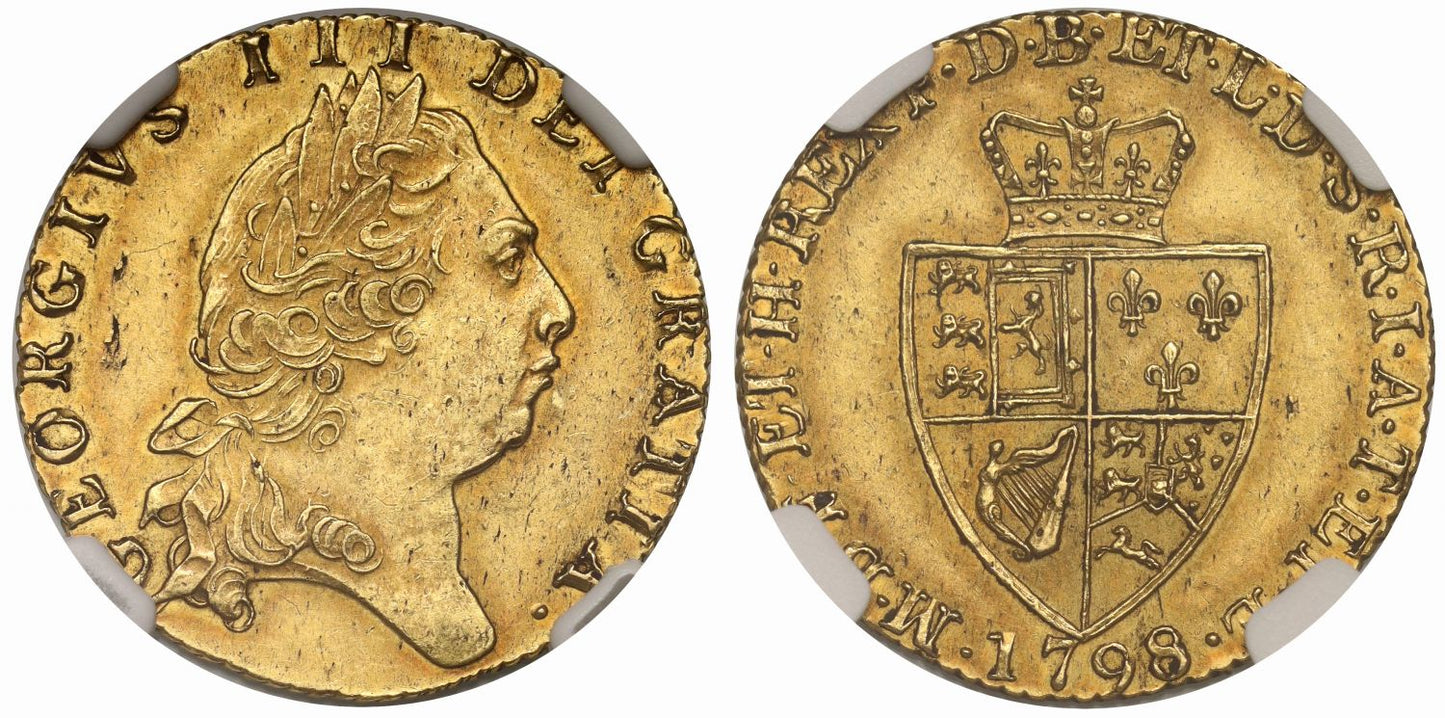 George III 1798 Guinea, fifth head, spade type reverse, AU55