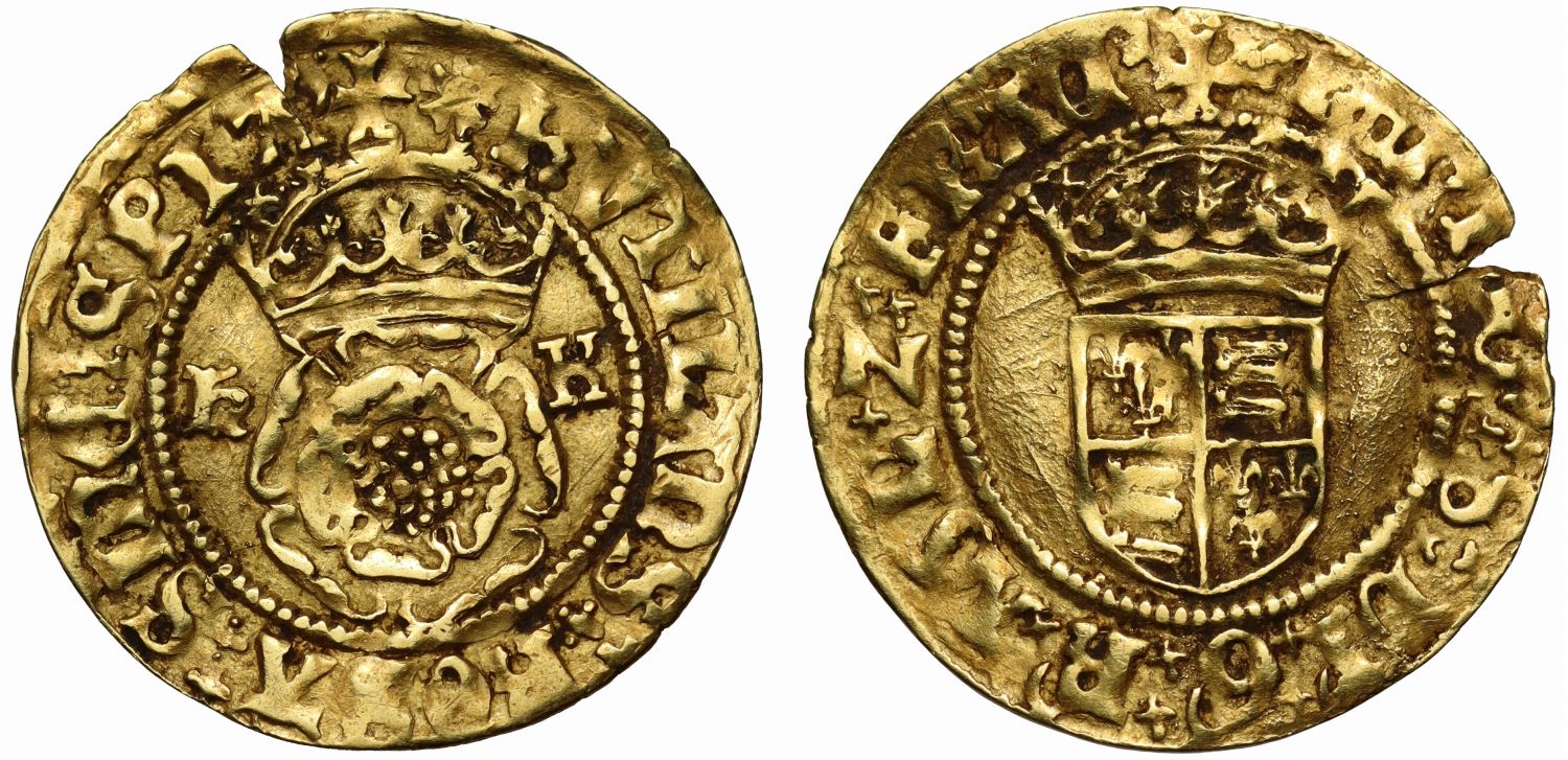 Henry VIII gold Halfcrown, with Katherine of Aragon, mm rose