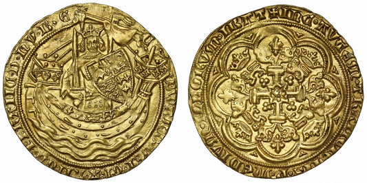 Edward III gold Noble, 4th Coinage, Pre Treaty Period, Series G, no REX legend, MS62