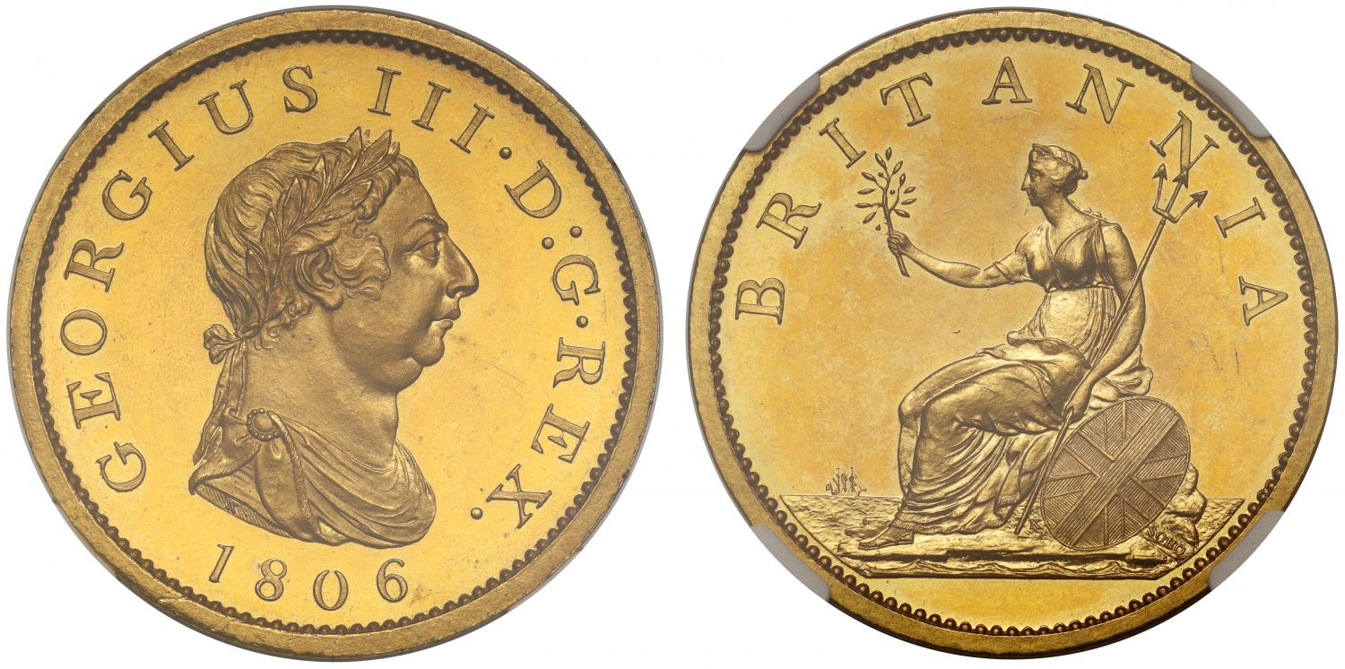 George III 1806 copper gilt proof Penny, late Soho Mint, PF63