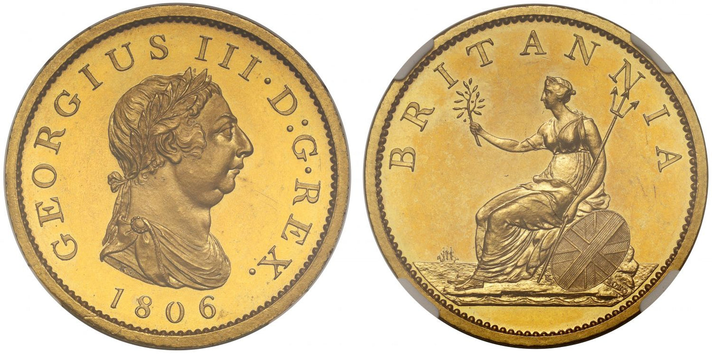 George III 1806 copper gilt proof Penny, late Soho Mint, PF63